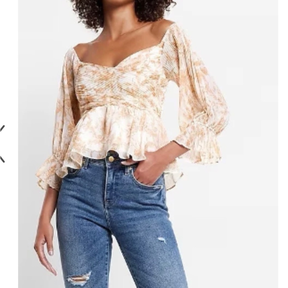 Printed pleated peplum top